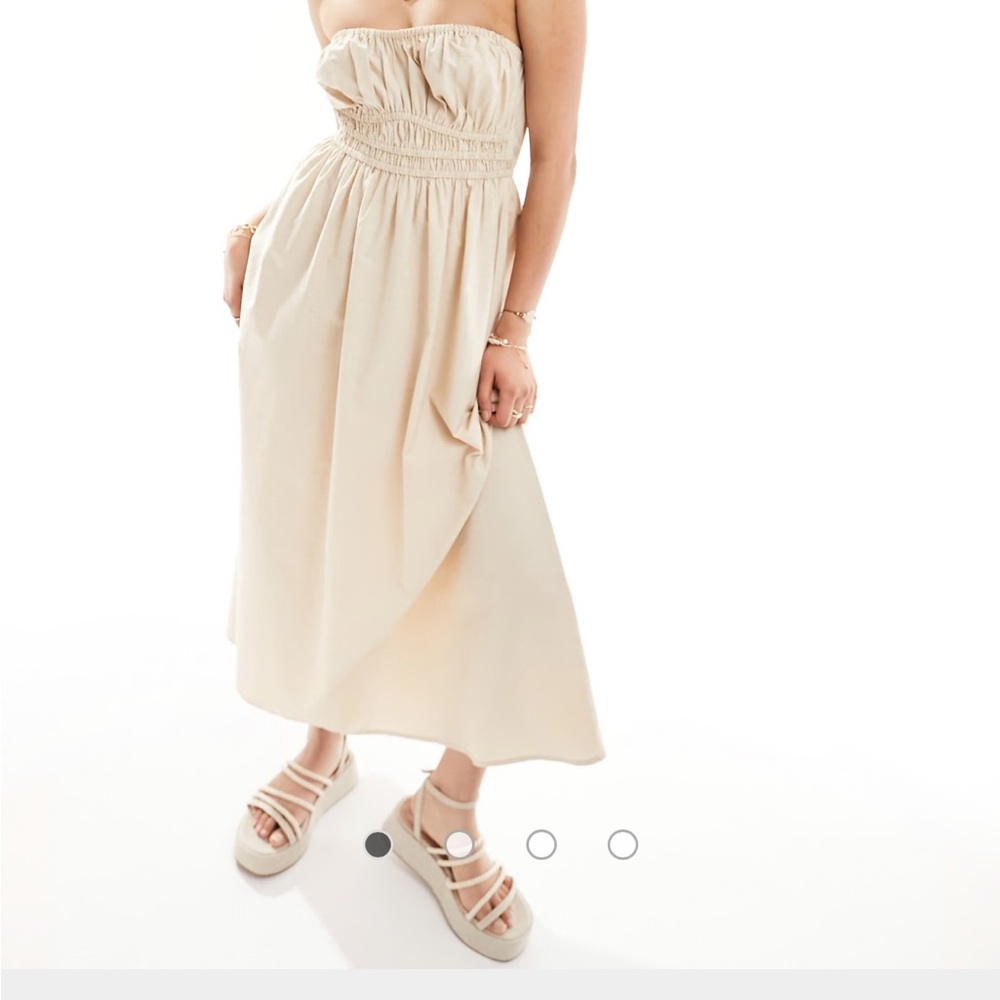 ASOS Cream Strapless Pleated Sundress for Wedding Guest